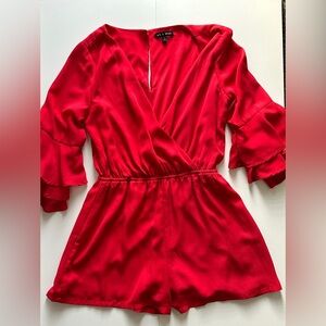 Red Romper “AS U WISH” flared sleeves